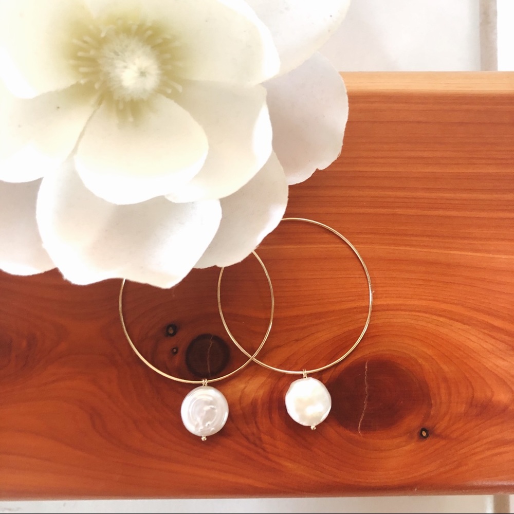 Gold pearl hoops